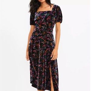 LOFT Floral Velvet Puff Sleeve Maxi Dress